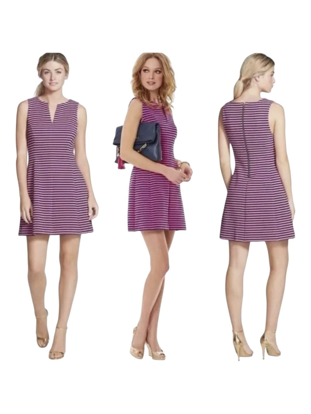 Lilly Pulitzer Brielle Hotty Pink Ottoman Stripe Stretch Fit Flare Dress Small